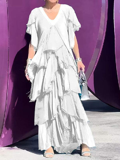 Robe longue élégante à col en V et à la mode pour les gâteaux - Chloé® Paris